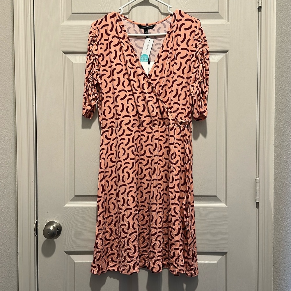Ruched Sleeve faux wrap dress